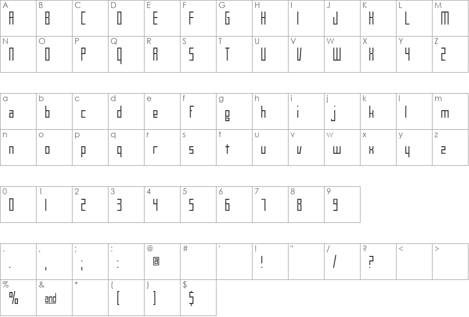 Stratenarow font character map preview