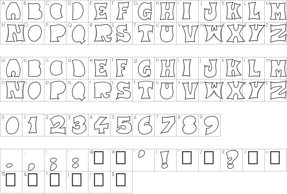 Strawberry Fields Empty font character map preview