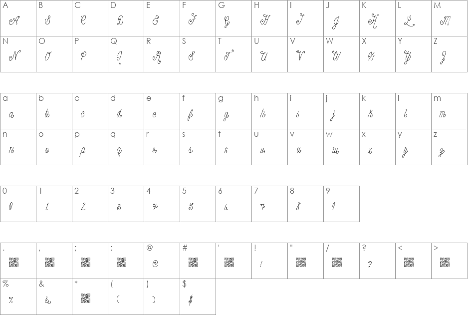 BeautyScript font character map preview