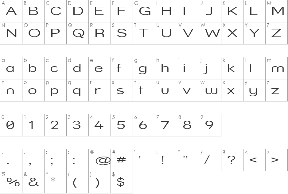 Street  Light Expanded font character map preview
