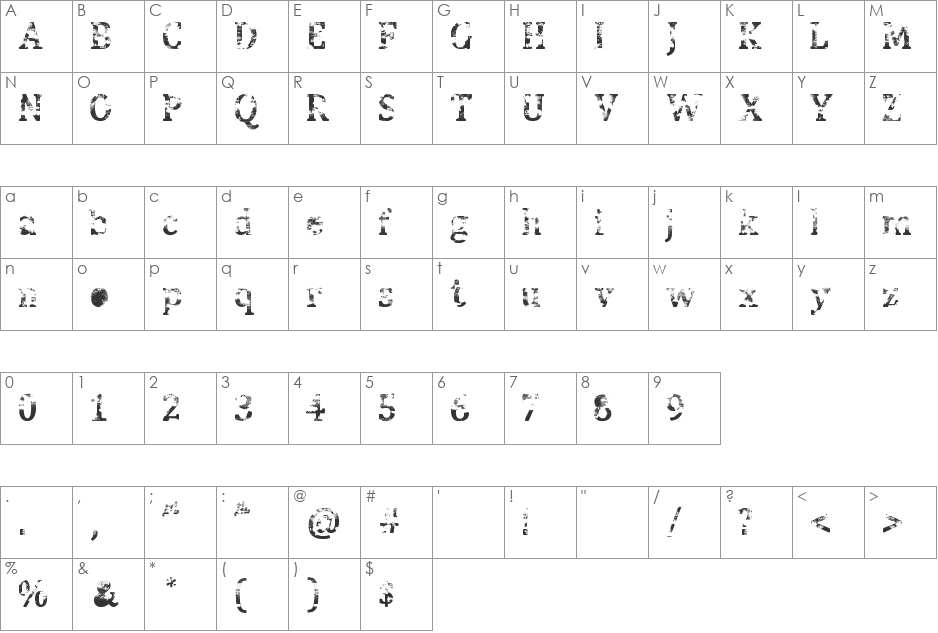 Street Blues font character map preview