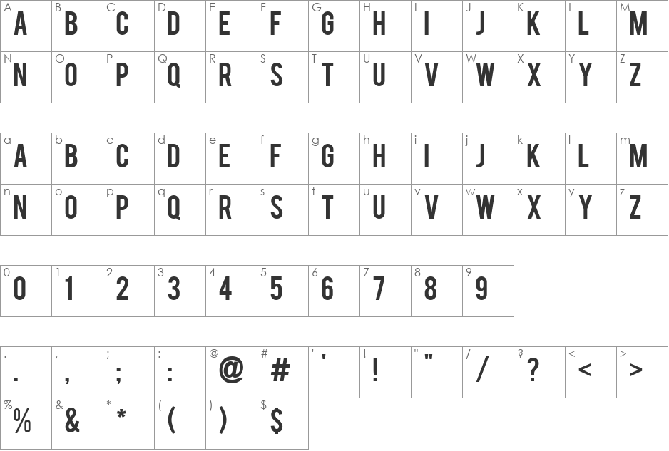 Bebas font character map preview