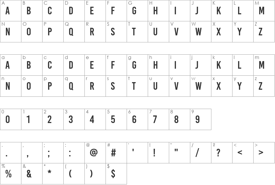 Bebas Kai font character map preview