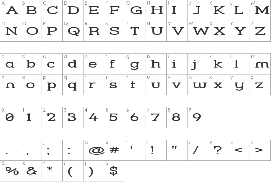 Street Slab - Super Wide font character map preview