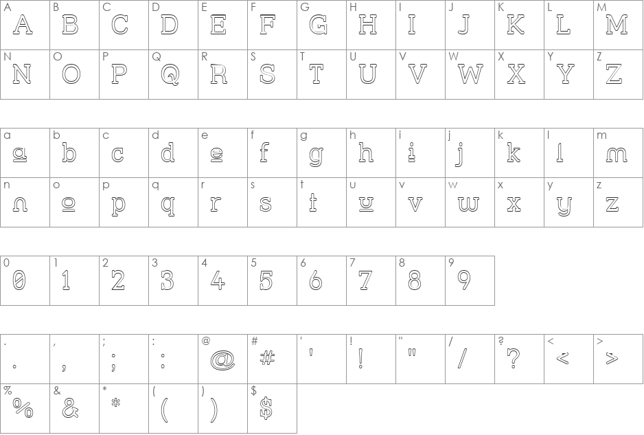 Street Slab Upper - Outline font character map preview