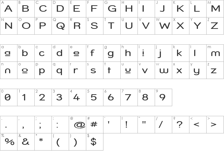 Street Upper - Expanded font character map preview