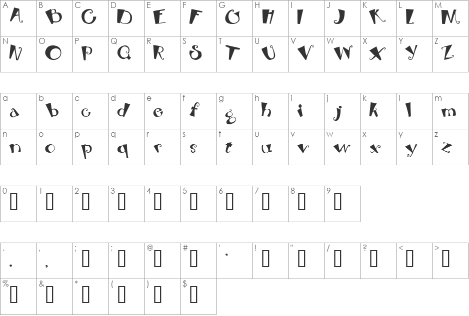 Bebop font character map preview
