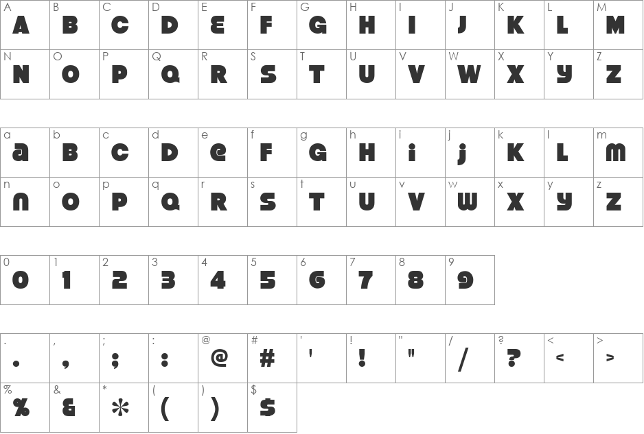 Strenuous font character map preview