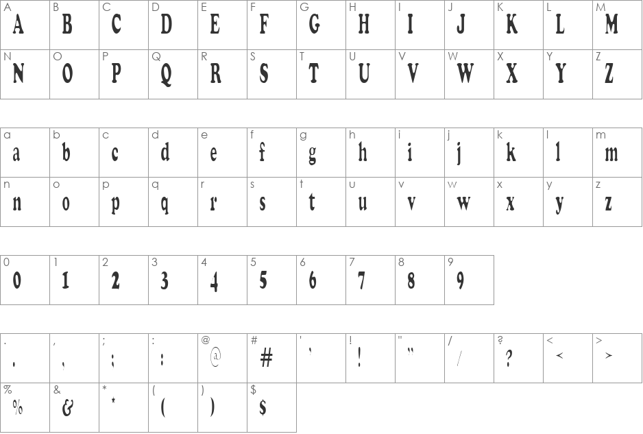 Stretch font character map preview