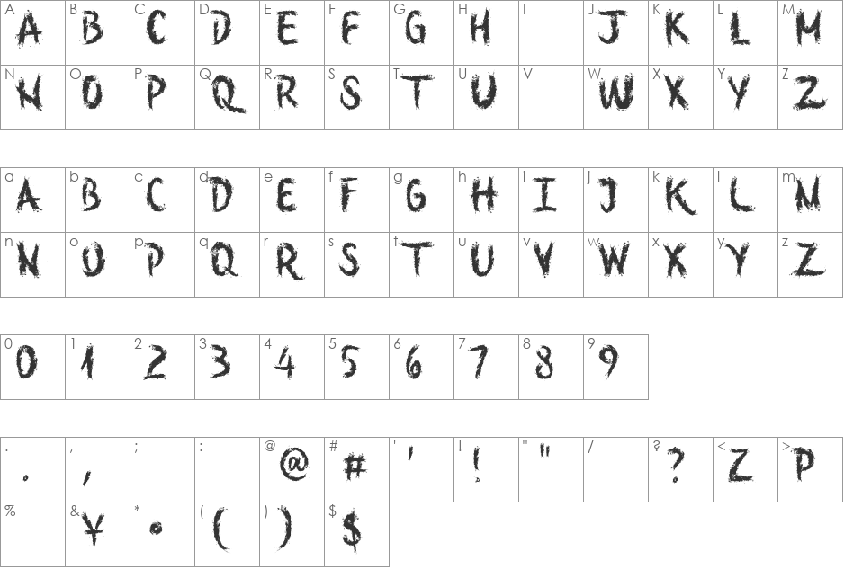 Stretch Out Your Fingers font character map preview