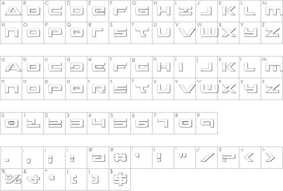 Strikelord 3D font character map preview