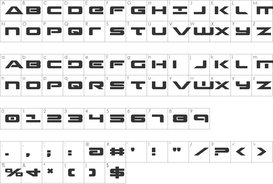 Strikelord Expanded font character map preview