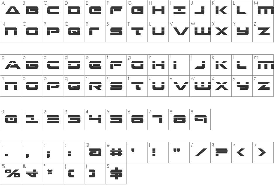 Strikelord Laser font character map preview