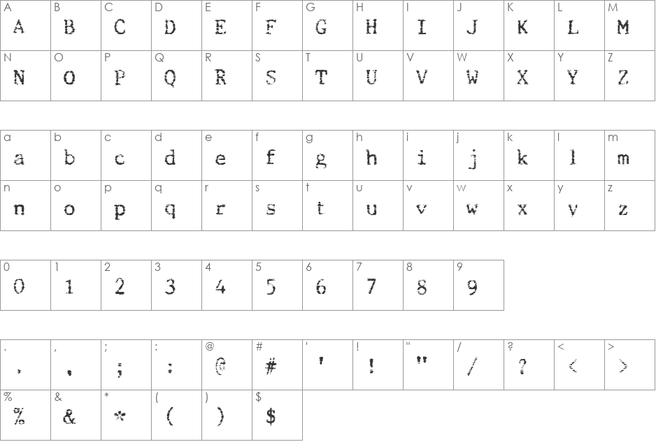 Beccaria font character map preview