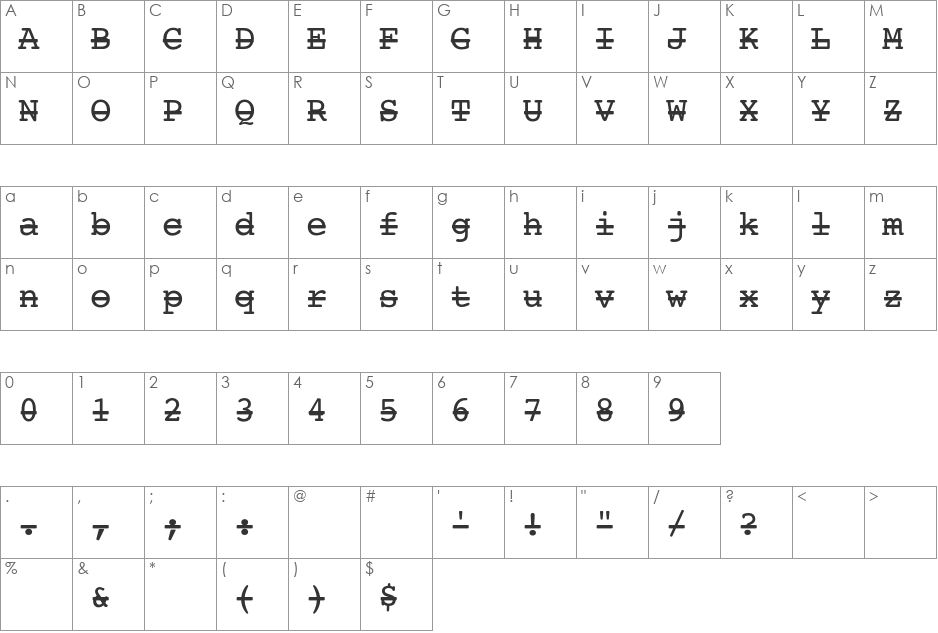 StrikeOut font character map preview