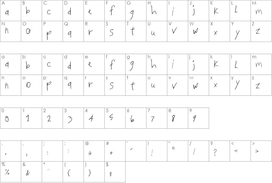 stringbean font character map preview