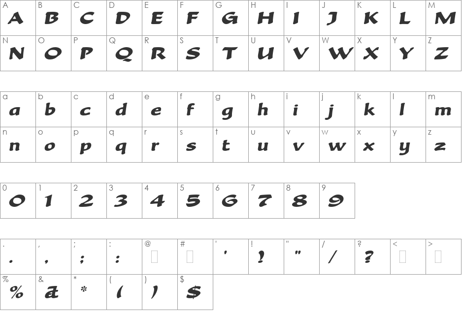 Becka Script font character map preview