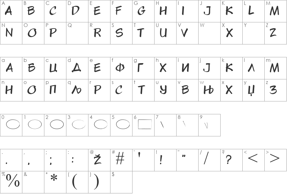 STRIP_NM font character map preview