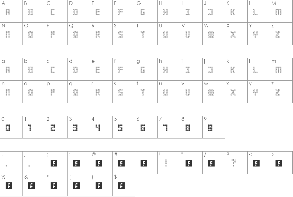 Strobelight font character map preview