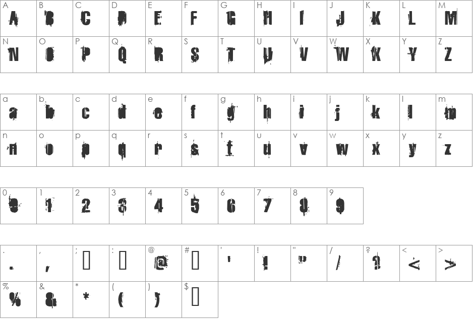 StrokeyBacon font character map preview