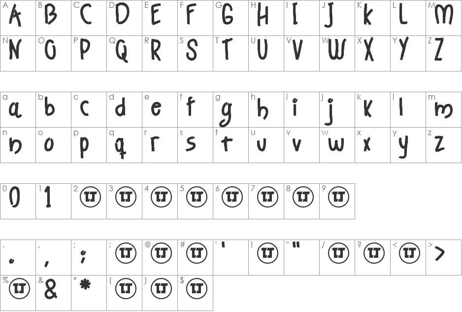 Strong Heart font character map preview