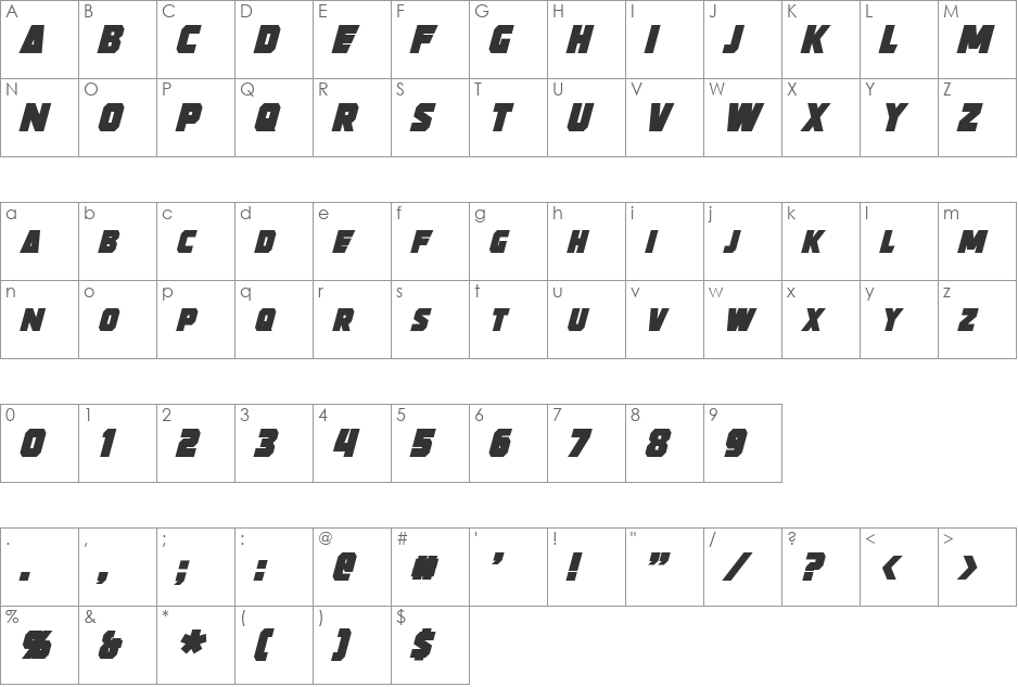 Strongarm font character map preview