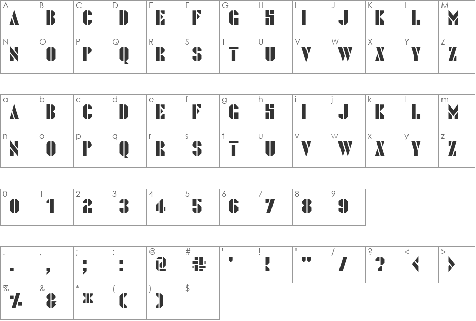 Strongcil font character map preview