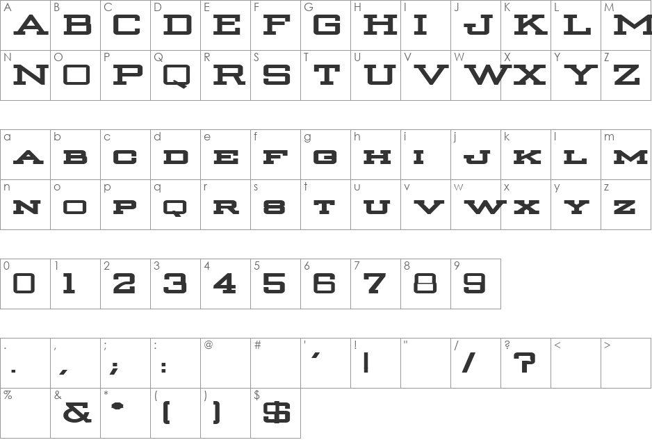 Strongman font character map preview
