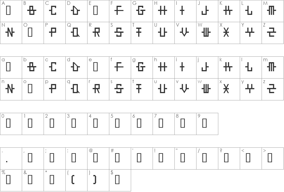 StruckSW font character map preview