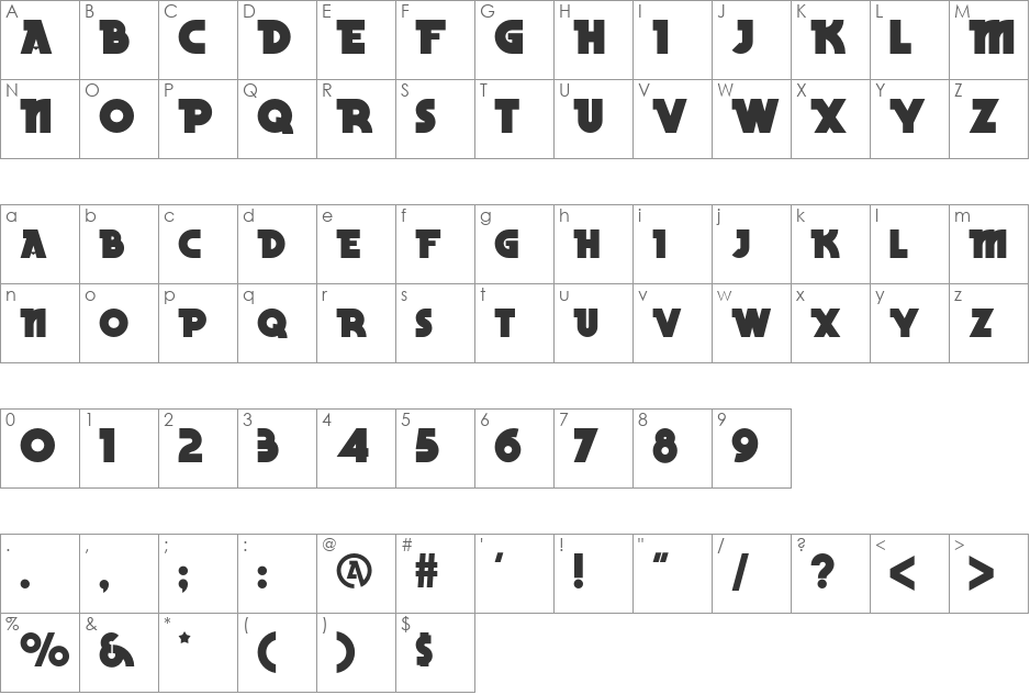 Becker Black NF font character map preview