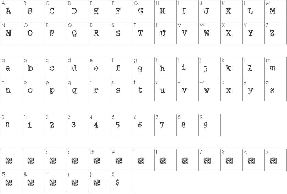StrungPiano font character map preview