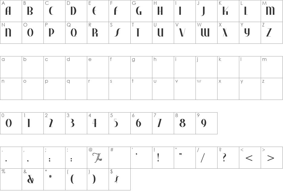 Studebaker font character map preview