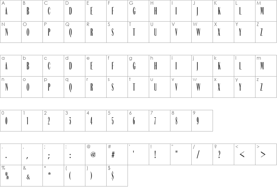 Becker Compress font character map preview