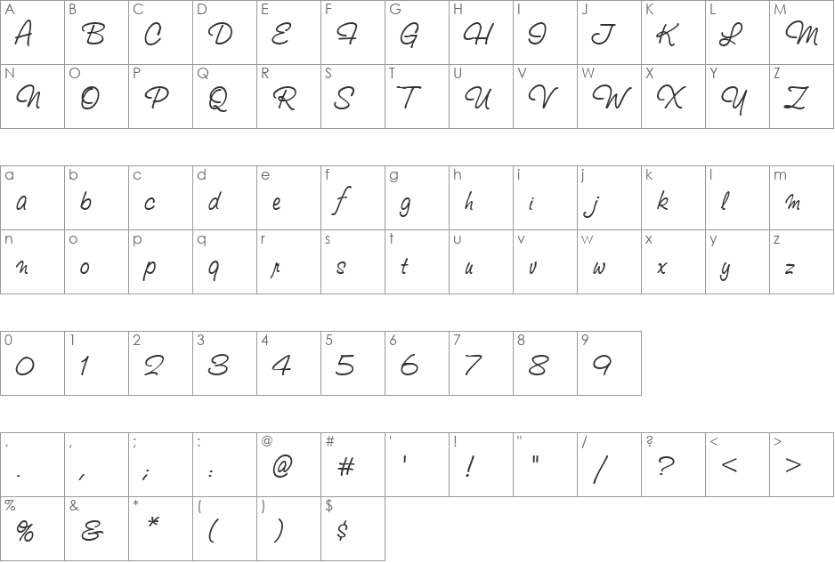 Studio Script Icg font character map preview