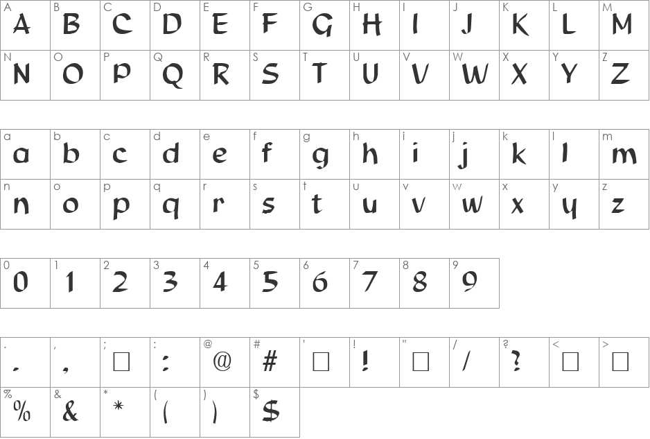 StudioBold font character map preview