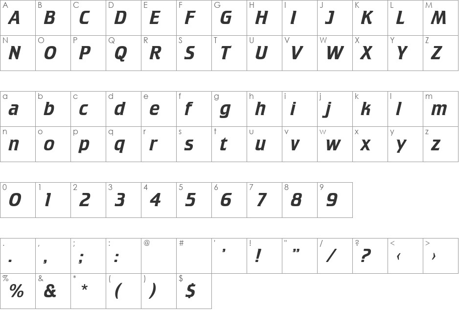 Stuttgart font character map preview