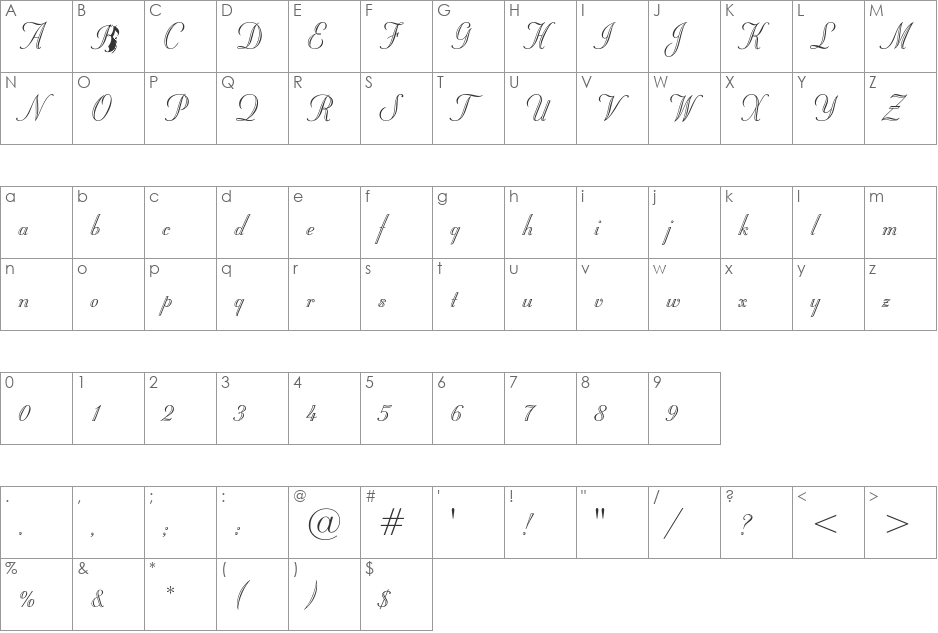 Stuyvesant font character map preview