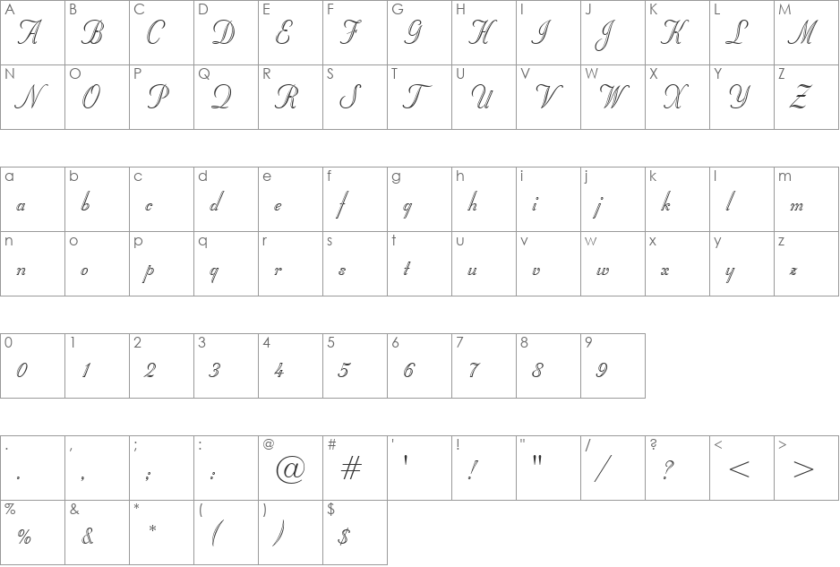 Stuyvesant BT font character map preview