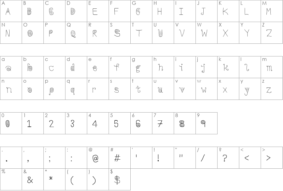 Stylez font character map preview
