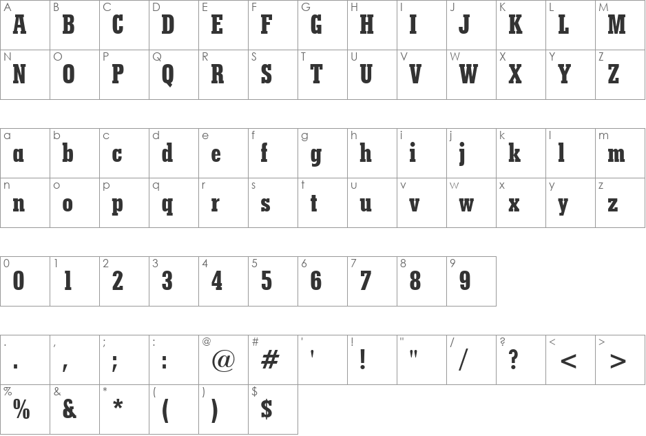 Stymie XBdCn BT font character map preview