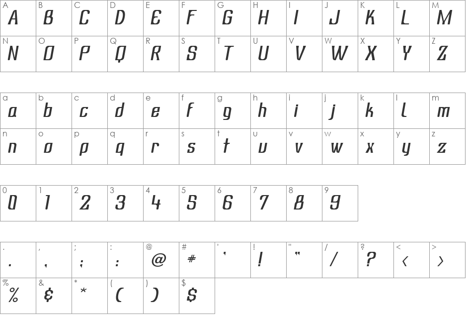 Subatonik font character map preview