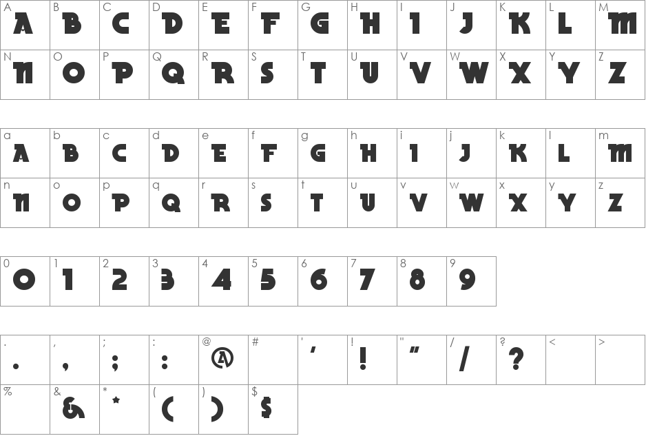 BeckerBlackNF font character map preview