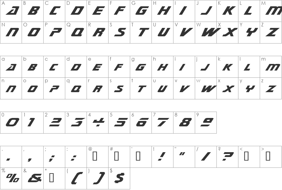 SubmarineExtended font character map preview