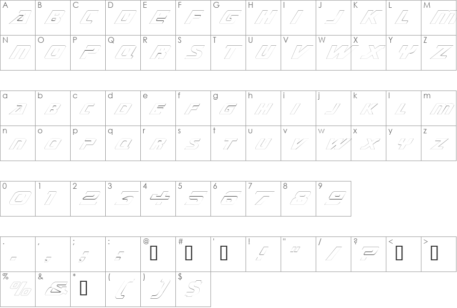 SubmarineExtendedOutline font character map preview