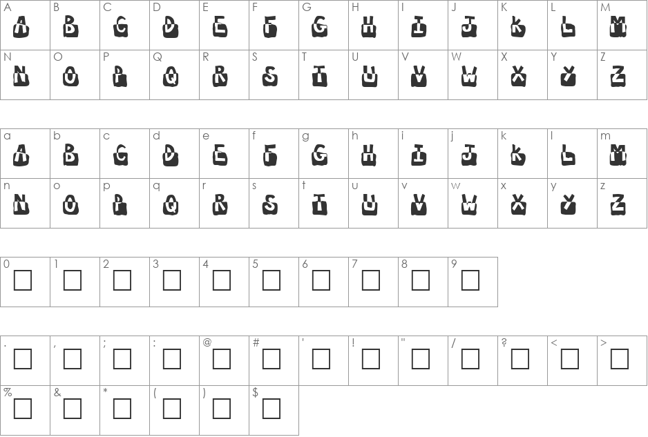 Submerged font character map preview