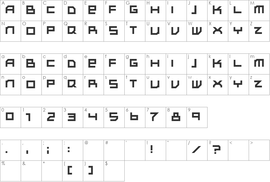 Subotnik font character map preview