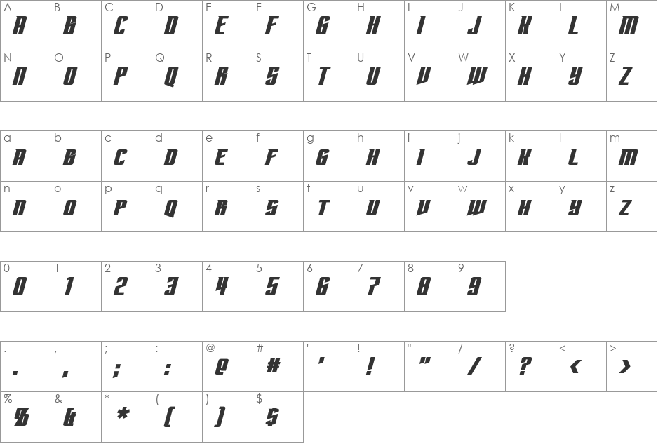Subspace font character map preview