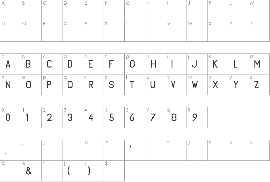SubtleSansRegular font character map preview