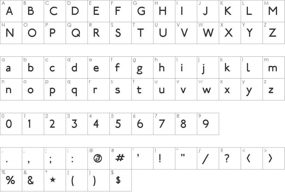 Subway - London font character map preview