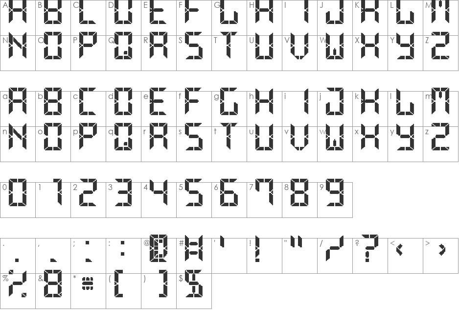 Advanced Pixel LCD-7 font character map preview
